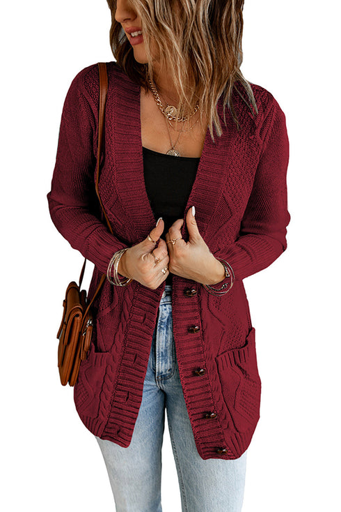 Front Pocket And Buttons Closure Cardigan